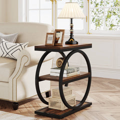 Circi Living Lounge Industrial Sofa Side Table with Round Metal Frame