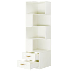 Minato L-Shaped Bookshelf, Corner Bookcase With 5-Tier Shelf And 2 Drawers READY TO DISPATCH SPRCIAL