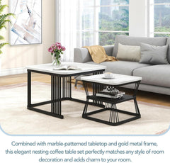 Zamofy Modern Marble Living Lounge Coffee Center Nesting Tables (Set of 2)
