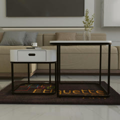 Etique Art Square End Coffee Table Slate Coffee Center Table (Set of 2)