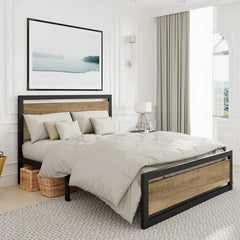 Marilee Wood and Black Metal Frame Low Platform Bed