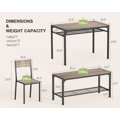 Tamajah Living Kitchen Dining Room Table Chair and Bench Set