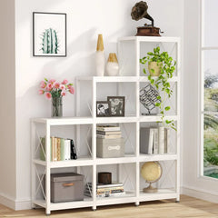 Pecks Industrial Bookshelf Living Lounge 12 Shelves Industrial Bookcase Rack
