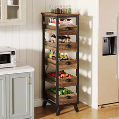 Arnatoi Narrow Snack Stand Fruit Basket Wood Fruit And Vegetable Storage Bakers Rack
