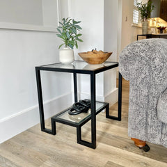 Hudson Glass Table Lounge Living Room Metal Side Table