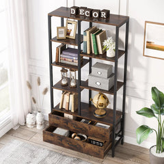Okara Living Lounge Bookshelf with 2 Drawers & Shelves Bookcase Organizer Rack