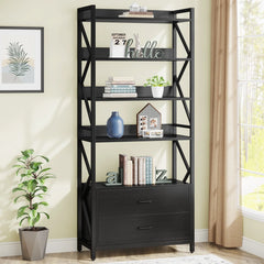 Tomers Living Lounge Bookcase Organizer Rack with 2 Drawers