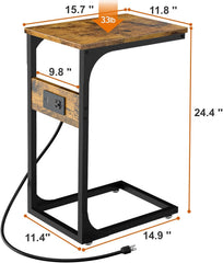 Erja C Shaped End Side Table with Charging Station