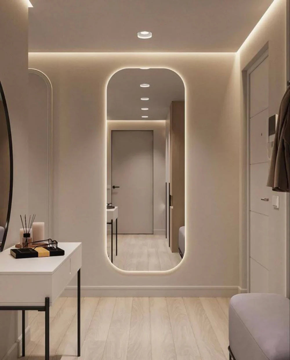Rollati Entryway Changing Room Bathroom Warm Light Touch LED Decor Mirror