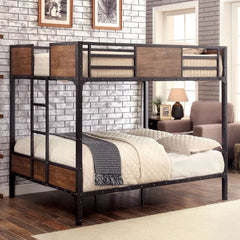 Sindrowzy Industrial Style Iron and Wood Bunk Bed 2 Seats