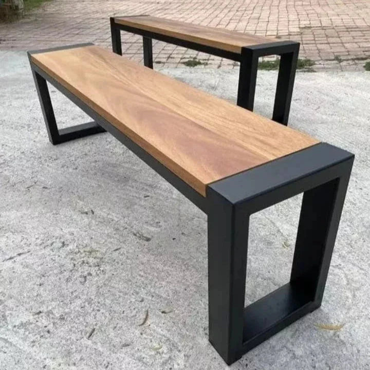 Lackque Iron and Wood Backrest Lawn Outdoor Indoor Bench