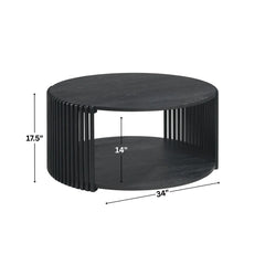 Estie Round Wood Slatted Living Lounge Center Coffee Table