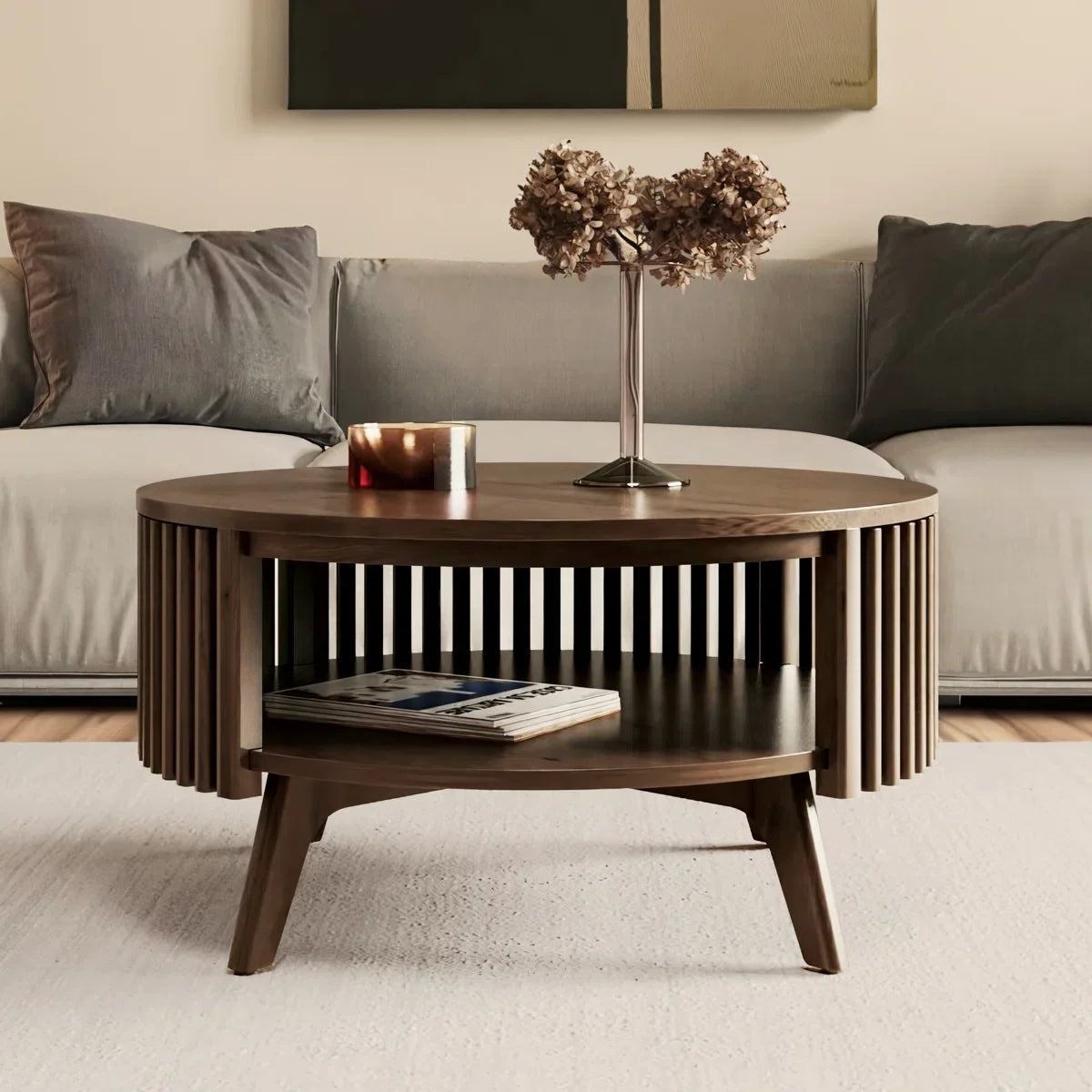 Klever Mid Century Modern Round Center and Side Coffee Table
