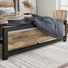 Marilee Wood and Black Metal Frame Low Platform Bed