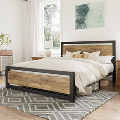 Marilee Wood and Black Metal Frame Low Platform Bed