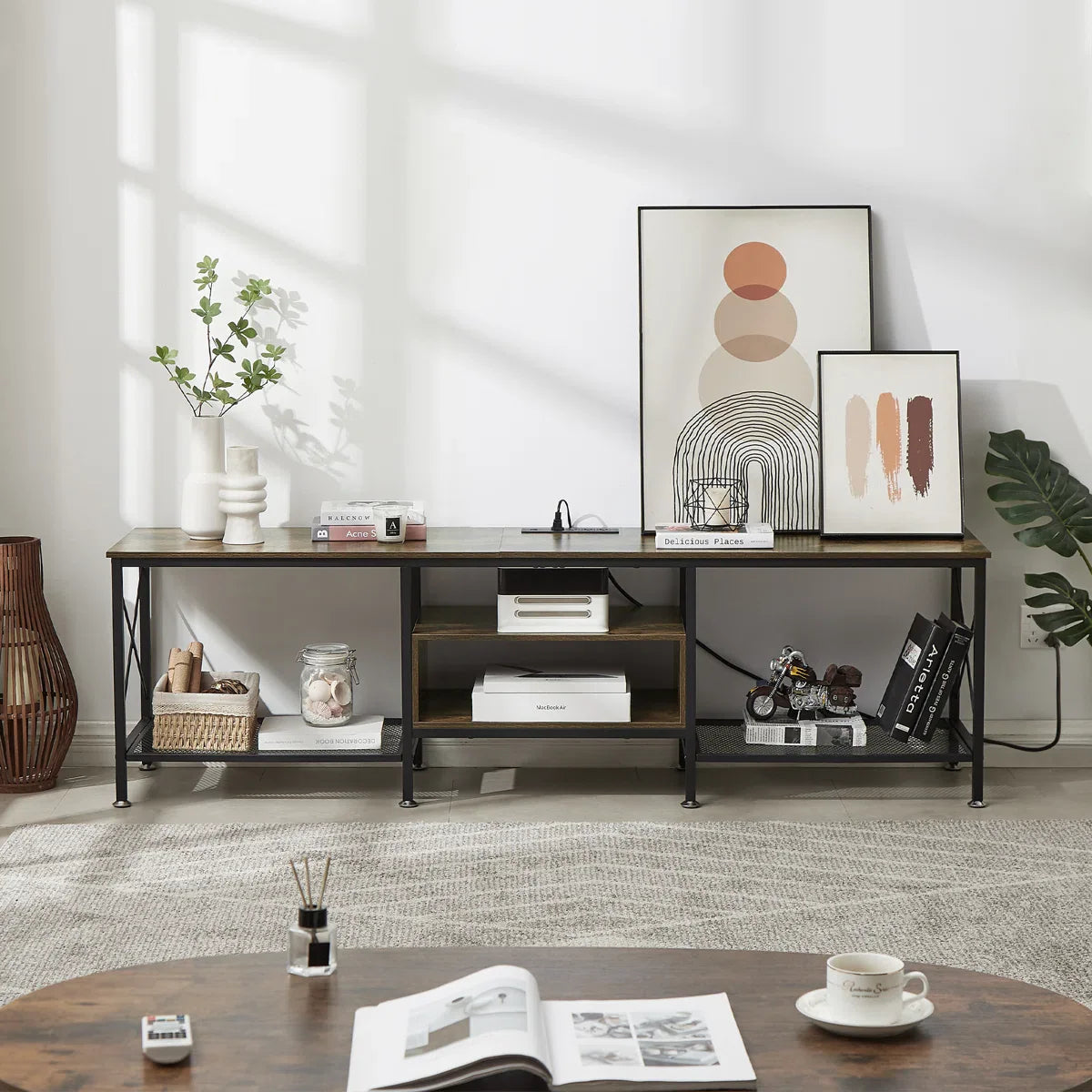 Pridgen TV Stand Center Lounge Media LED Console Table with Power Outlets
