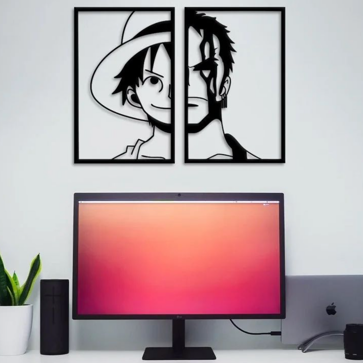 Pirate Monkey Duo D. Luffy Split Panel Shanks Wall Art 1 piece - 2-Piece Anime-Inspired Silhouette for Home Decor