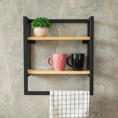 Counzie 2 tier Wood Metal Living Lounge Kitchen Organizer Floating Shelve