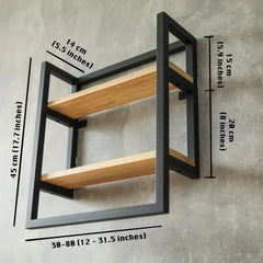 Counzie 2 tier Wood Metal Living Lounge Kitchen Organizer Floating Shelve