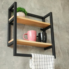 Counzie 2 tier Wood Metal Living Lounge Kitchen Organizer Floating Shelve