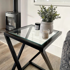 Twisted Lounge Table Living Room Glass Matte Black Side Table