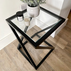 Twisted Lounge Table Living Room Glass Matte Black Side Table
