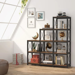 Pecks Industrial Bookshelf Living Lounge 12 Shelves Industrial Bookcase Rack